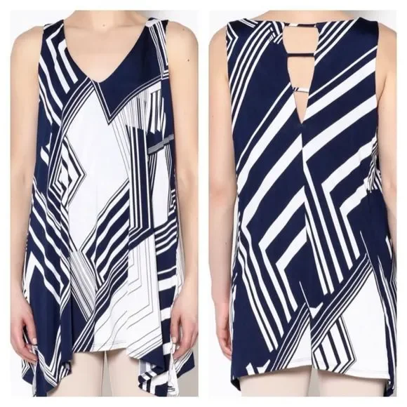 Geometric print v-neck cage back Deep V neck -long - Picture 1 of 8